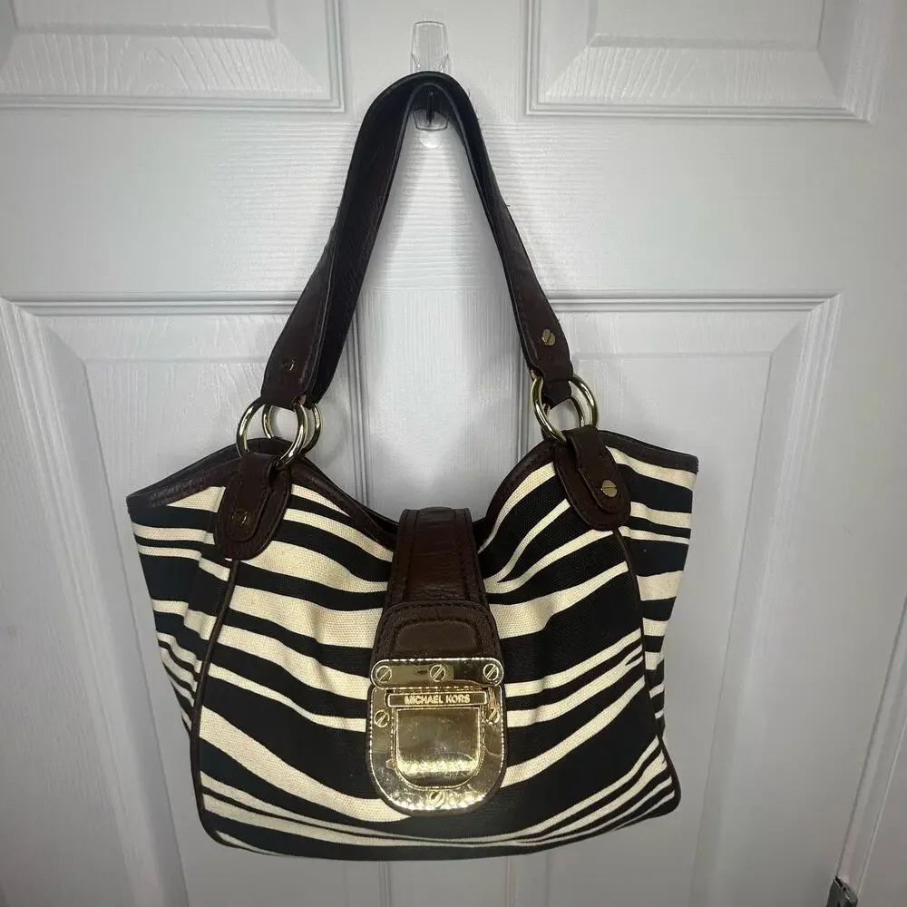 Michael Kors Bag Brown Gold Satchel Leather - Picture 2 of 13